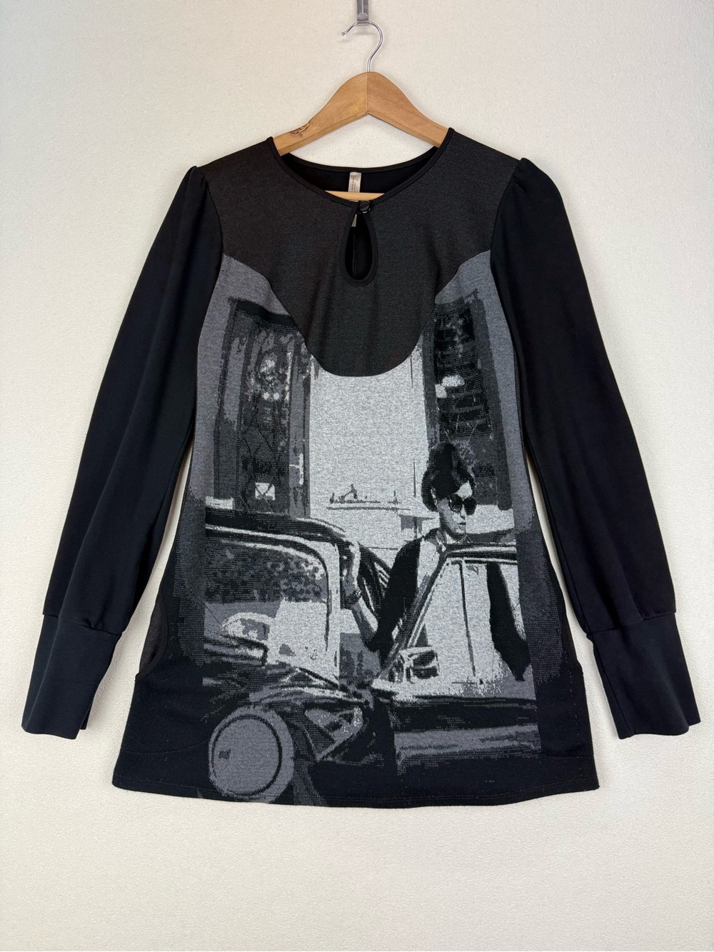 Kollontai Black Graphic Long-Sleeve Mini Dress Monochrome